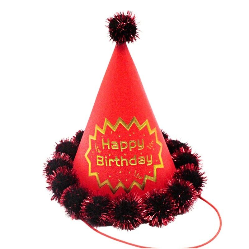 RIRI 생일 콘 모자 Pompoms 파티 모자와 생일 파티 모자 파티 콘 모자 어린이를위한 생일 파티 장식