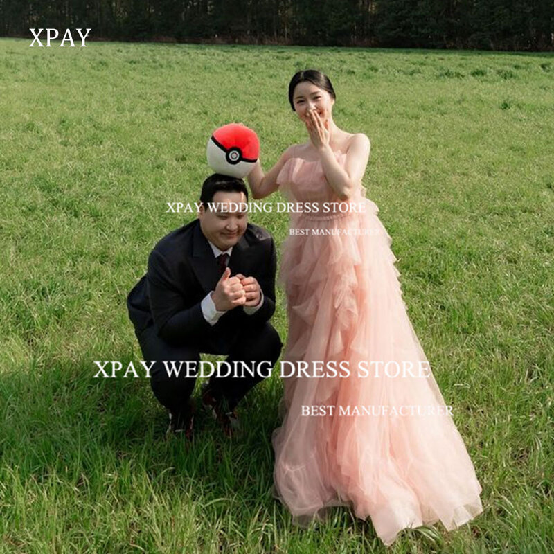 XPAY 스파게티 스트랩 이브닝 파티 드레스, 한국 웨딩 사진 촬영 프릴 무도회 가운, 맞춤형 생일 특별 행사 원피스