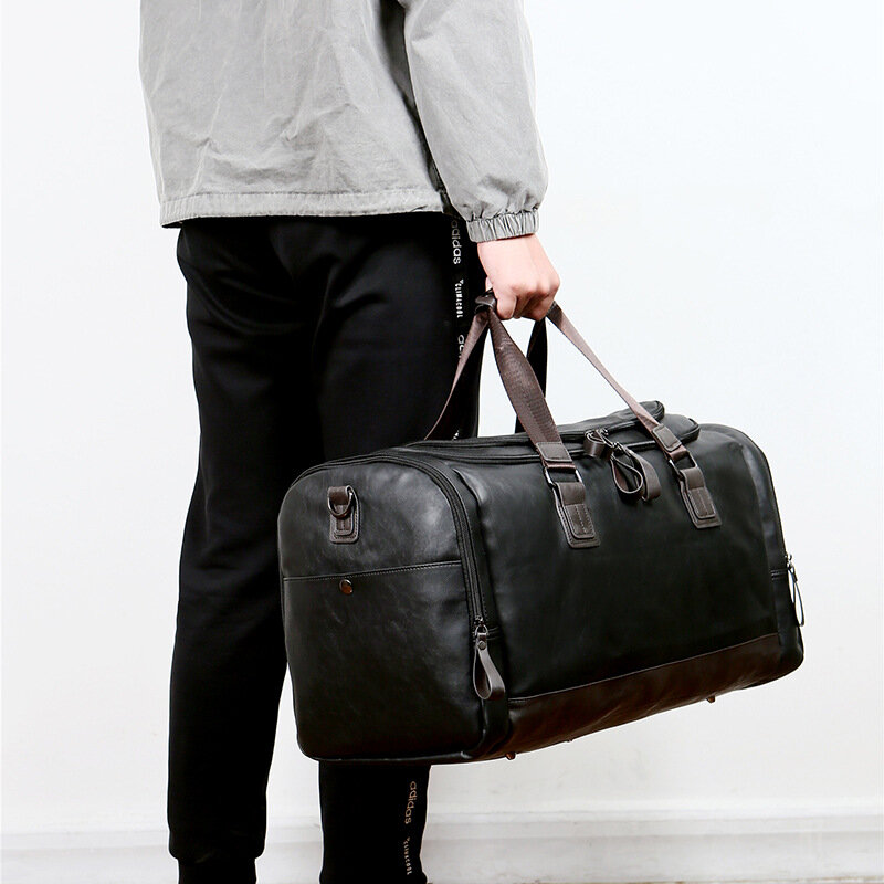男性用ソフトレザートラベルバッグ,大容量,ハンドラゲッジバッグ,週末のフィットネスバッグ,男性用ダッフルショルダーバッグ