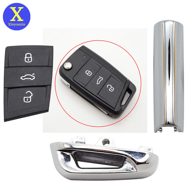 Xinyuexin-Almofada chave de metal brilhante para VW Golf MK7 e Skoda Octavia A7, Seat Remote Keyless Auto Metal Part para MK7, Golf MK7