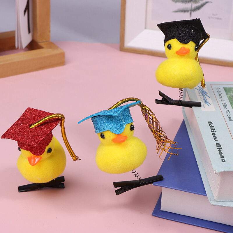 1 buah kartun lucu anak-anak 3D Dr topi Bebek kecil kuning mewah jepit rambut mode hewan bebek klip aksesoris hiasan kepala acak