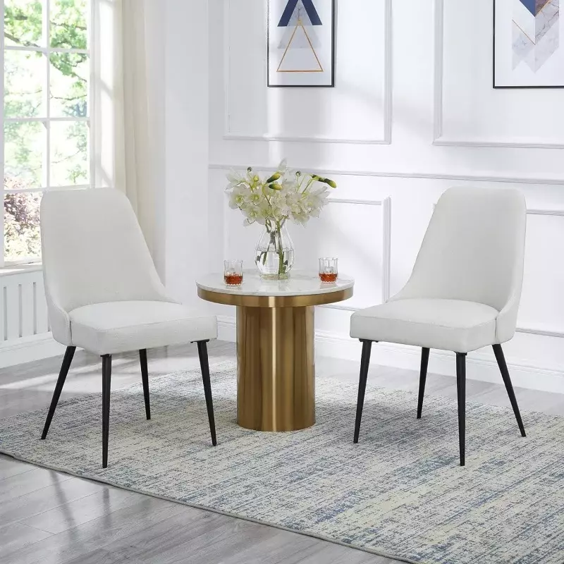 Silla de escritorio y cocina, mueble tapizado con patas de Metal, color marfil, Juego de 2
