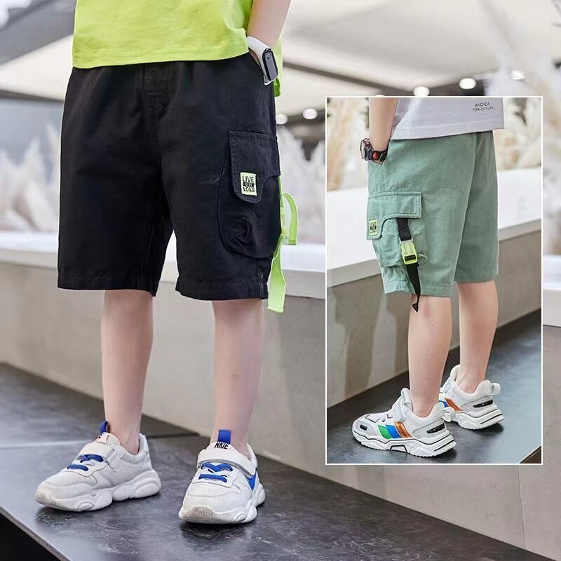 Boys Summer Pants Thin Pure Cotton Split Pants 2024 Summer New Children's Baby Korean Edition Work Shorts Trendy