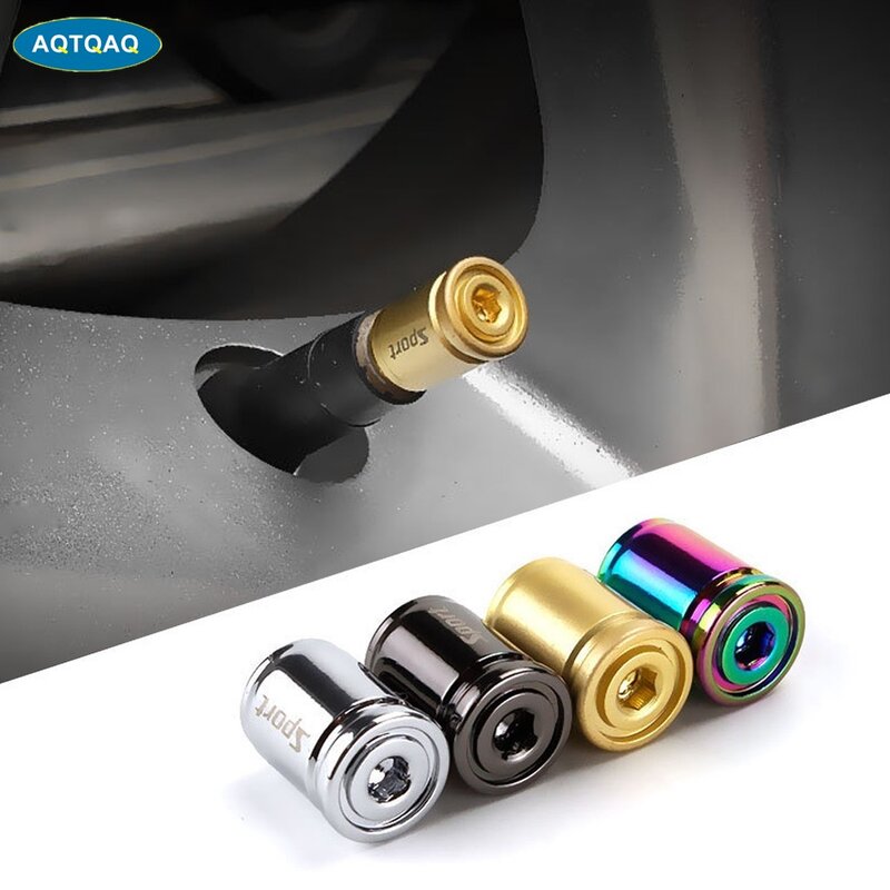 Aqtqaq-tampas anti-roubo da válvula do pneu de carro, tampa do ar, tampas herméticas, feitas de liga de zinco, para o esporte, 1 conjunto