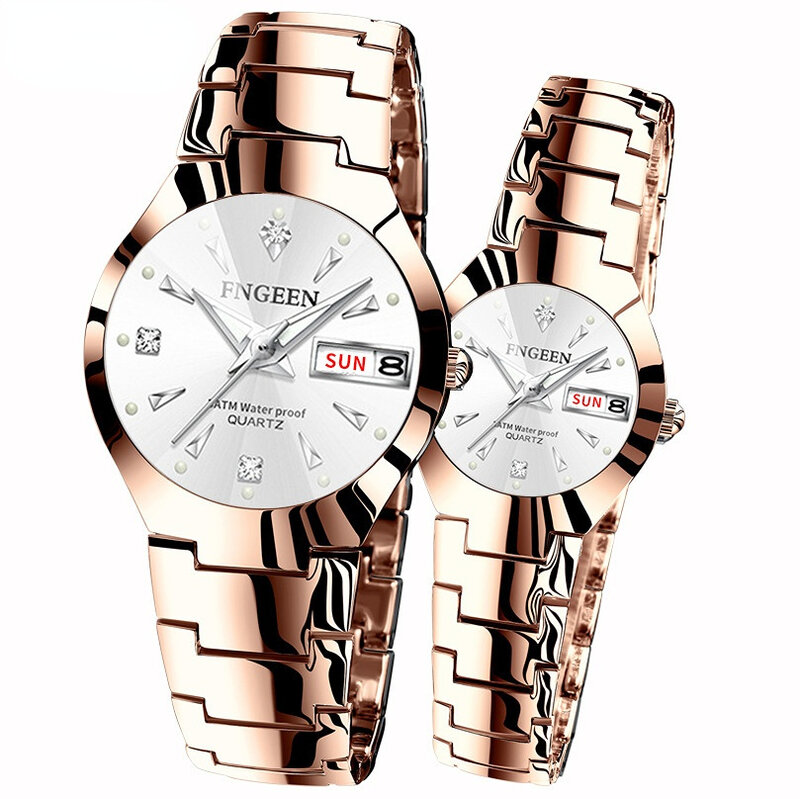 Conjuntos de relógios de diamante para homens e mulheres Aço inoxidável Relógios de pulso masculinos e femininos Presentes para amantes