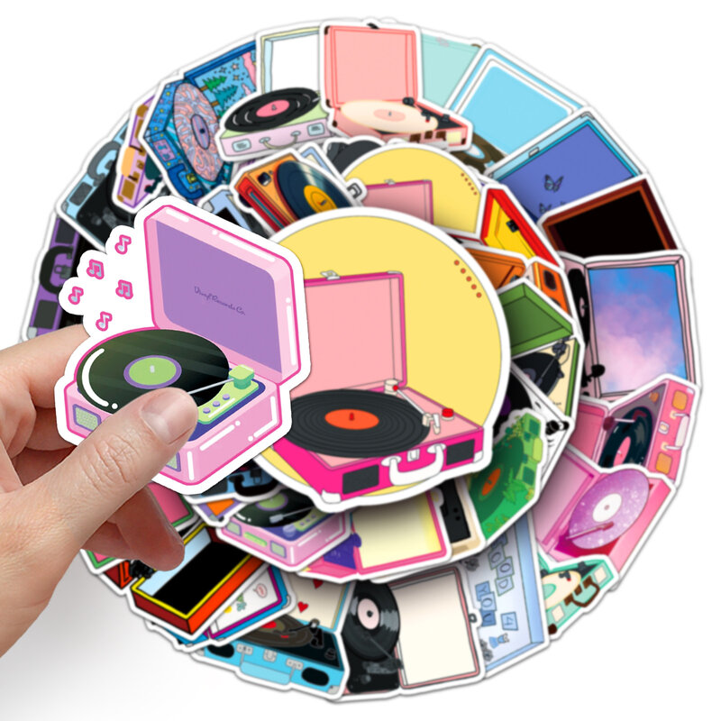 50Pcs Cartoon Record Player Series adesivi Graffiti adatti per caschi per Laptop decorazione Desktop adesivi fai da te giocattoli all'ingrosso
