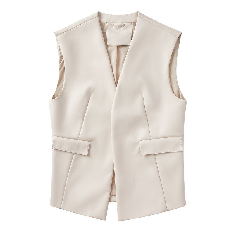 2024 sleeveless PU leather vest loose large women's Vest cardigan short coat women