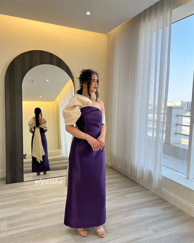 Jiayigong High Quality  Satin Bow Pleat Christmas A-line One-shoulder Bespoke Occasion Gown Long Sleeve Dresses