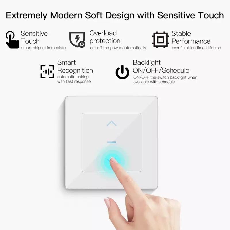 Умный переключатель для штор, Wi-Fi, сенсорный дизайн для моторизованных штор и рулонных штор, работает с приложением Tuya Smart Life, Alexa, Google