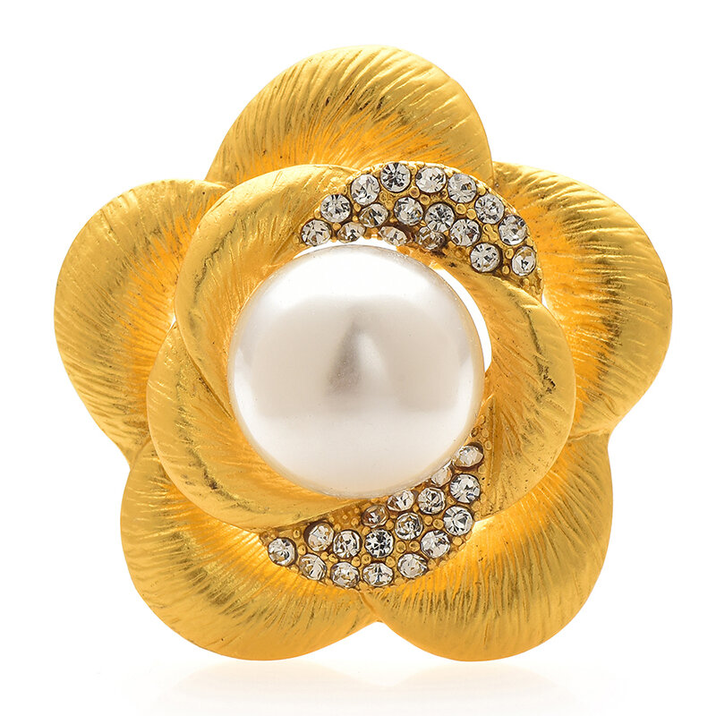 Wuli & baby-broches de flores de Camelia para mujer, broche de Metal con perlas, 2 colores, plantas bonitas, oficina, fiesta, alfileres, regalos