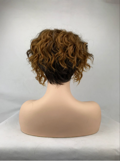 Parrucca per capelli naturali da donna riccia marrone dorato corto