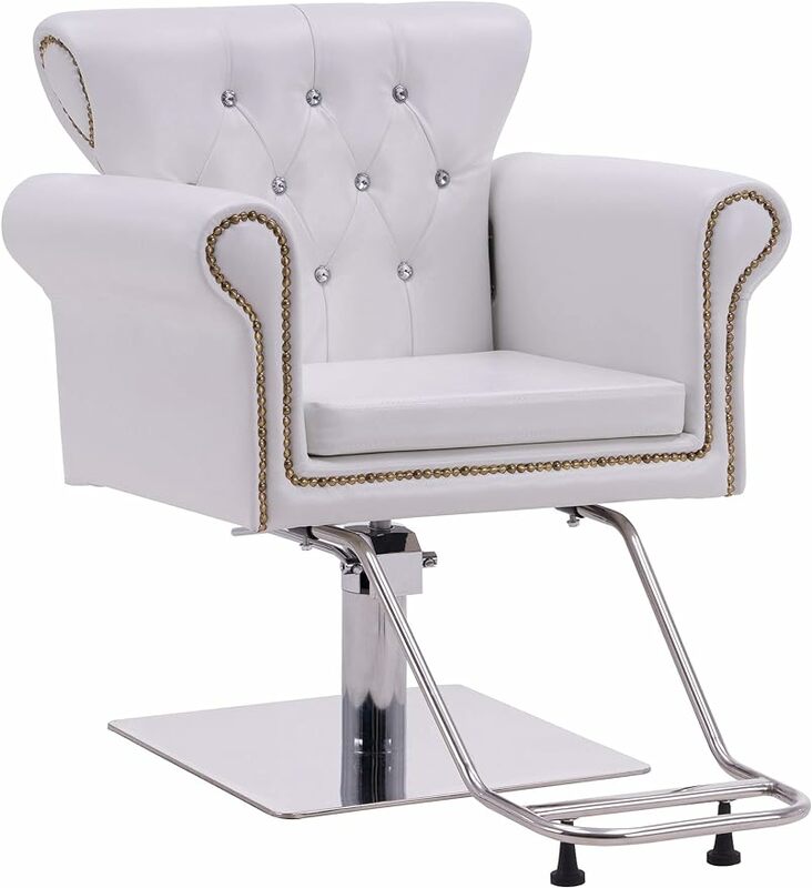 BarberPub Classic Styling Salon Chair for Hair Stylist Antique Hydraulic Barber Chair Beauty Spa Equipment 8899 White