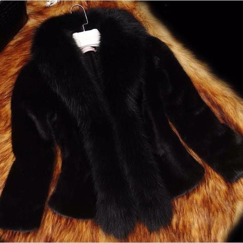 Women's Autumn Winter Fashion Elegant Solid Color Fur Collar Temperament Versatile Foreign Style Long Sleeved Slim Fit Fur Coat