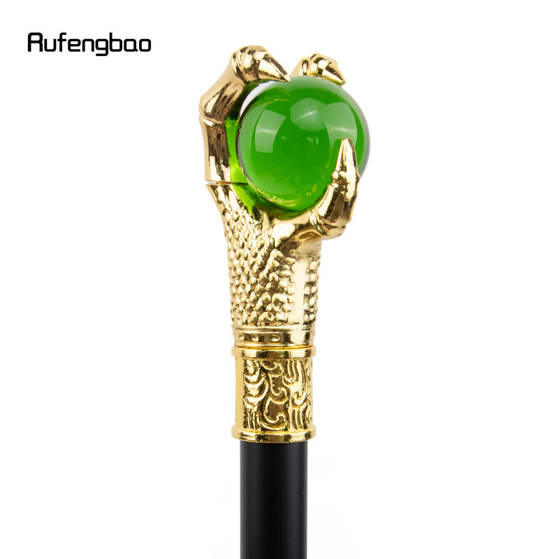 Agarre de garra de dragón, bola de cristal verde, bastón de caminar dorado, bastón decorativo de moda, perilla de bastón de Cosplay, Crosier 93cm