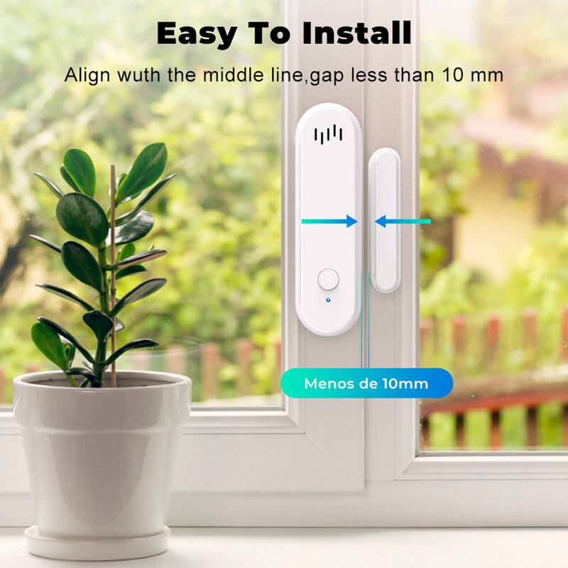 Sensor inteligente de puerta y ventana con WiFi, Detector de apertura/cierre, sistema de alarma de seguridad para el hogar, funciona con Alexa y Google Home, Tuya