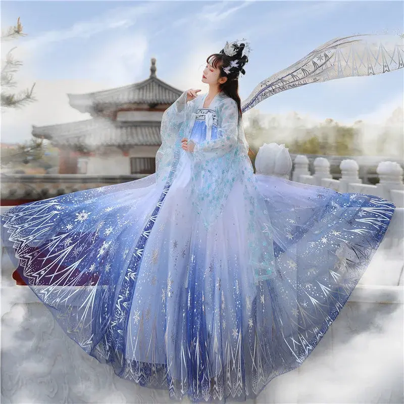 Conjunto de vestido tradicional chino para mujer, traje brillante con degradado de lentejuelas de Carol Star, Hanfu, fiesta de graduación, regalo Formal de cumpleaños y Navidad, 2024