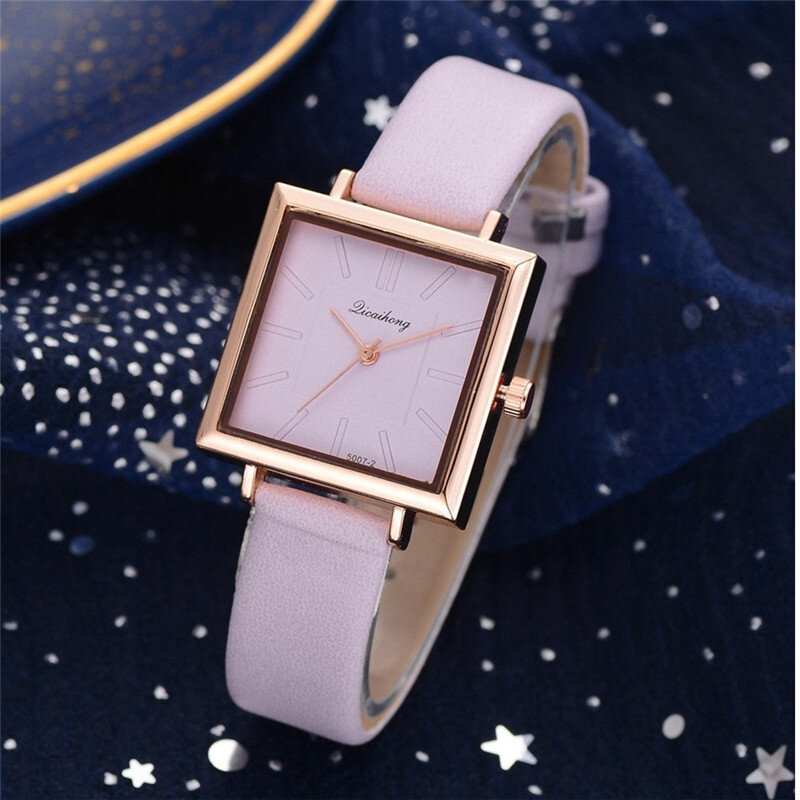 Reloj cuadrado con correa de cuero para mujer, pulsera de lujo a la moda, regalo de Navidad, 2021
