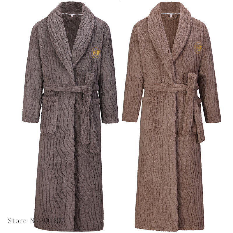 Roupão coral para homens e mulheres, pijama longo de quimono, pijama solto espesso, roupão de banho quente, inverno grande