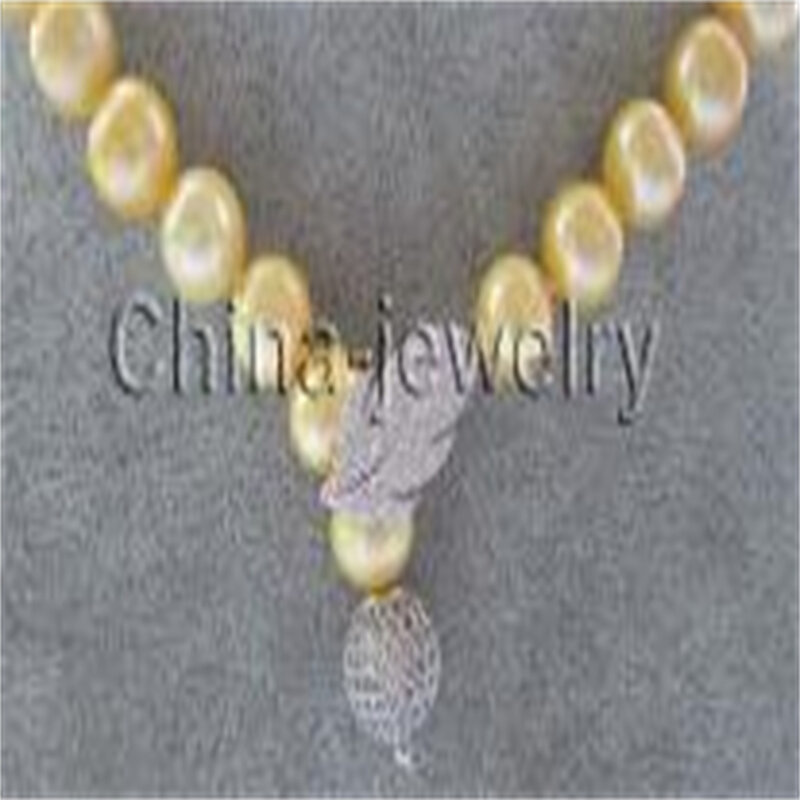 P6813-collar redondo de perlas de agua dulce, 18 ", 11-12mm, Oro natural, plata 925