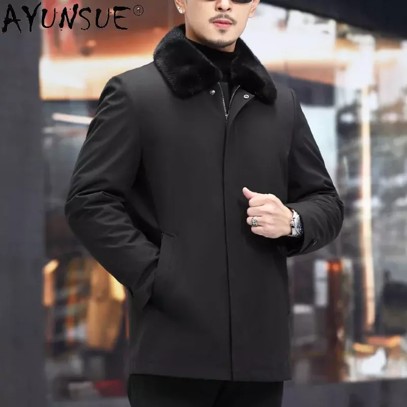 AYUNSUE Mink Fur Men's Parkas 2021 Winter Genuine Fur Liner Warm Thick Jackets for Men Black Long Jacket Chaquetas Hombre Gmm372