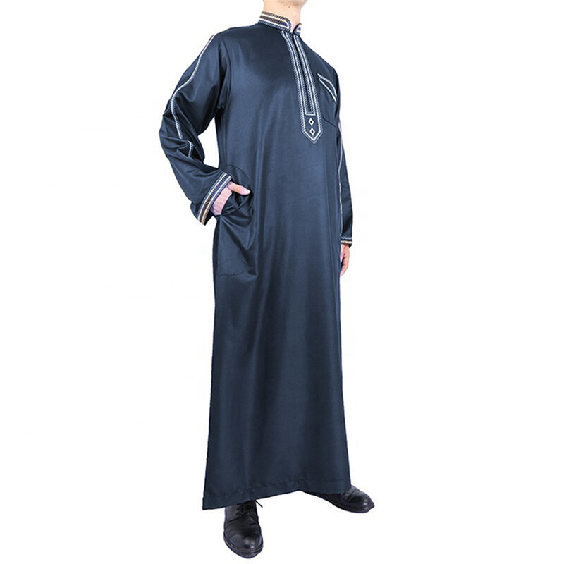 เสื้อคลุมแฟชั่นสำหรับผู้ชายสวมใส่สบายแขนยาวทรงหลวมมุสลิมยืดได้เล็กน้อยฤดูใบไม้ผลิ