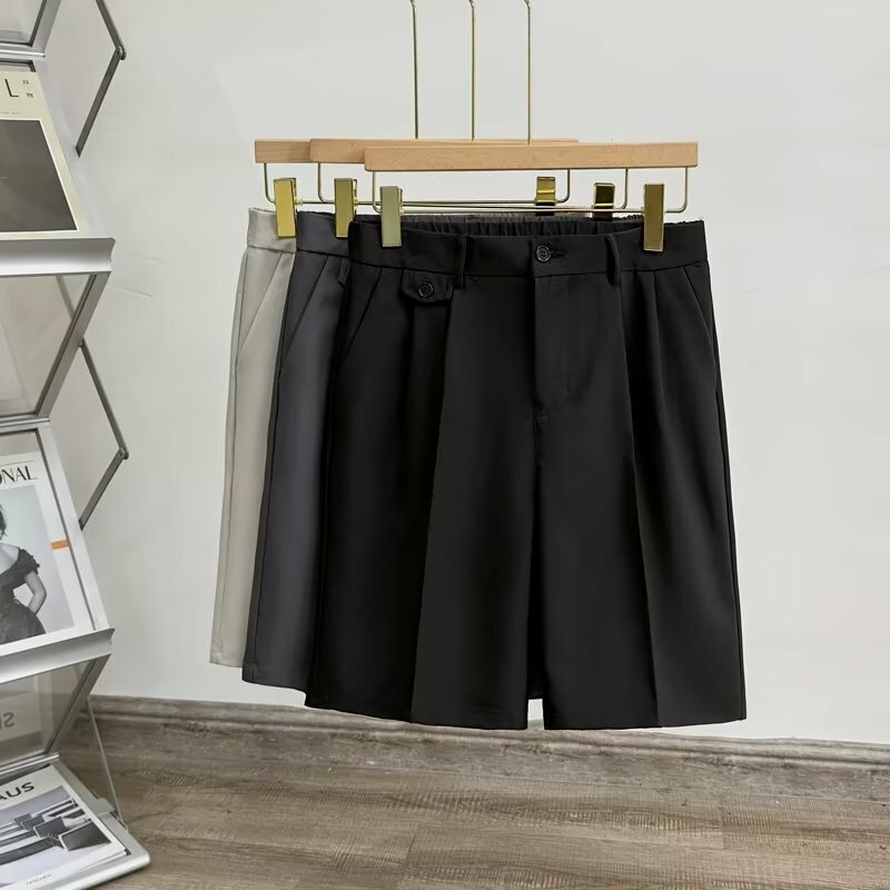 Pantaloncini Casual da lavoro da uomo sottili estivi moda giapponese drappo nero bianco grigio elastico dritto al ginocchio pantaloni