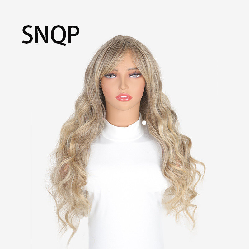 SNQP 28inch Long Curly Hair Blonde Wigs New Stylish Hair Wig for Women Daily Cosplay Party Heat Resistant High Temperature Fiber