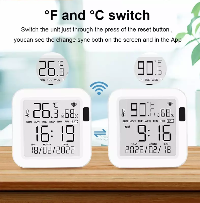 Sensor de temperatura y humedad WiFi inteligente Tuya, alimentación USB con pantalla LCD, Smart Life, compatible con Alexa y asistente de Google