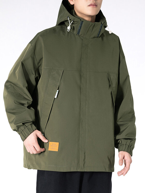 Primavera autunno tasche con Zip giacche Casual da uomo Plus Size 8XL 9XL Streetwear moda tinta unita cappotti a vento larghi con cappuccio