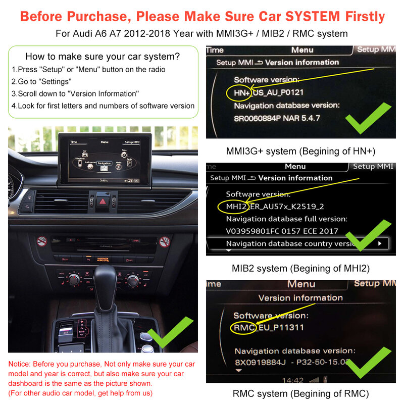 ไร้สาย Apple CarPlay Android Auto Decoder สำหรับ Audi A6 A7 2012-2018,mirror Link AirPlay รถเล่น USB HDMI กล้องด้านหลัง BT