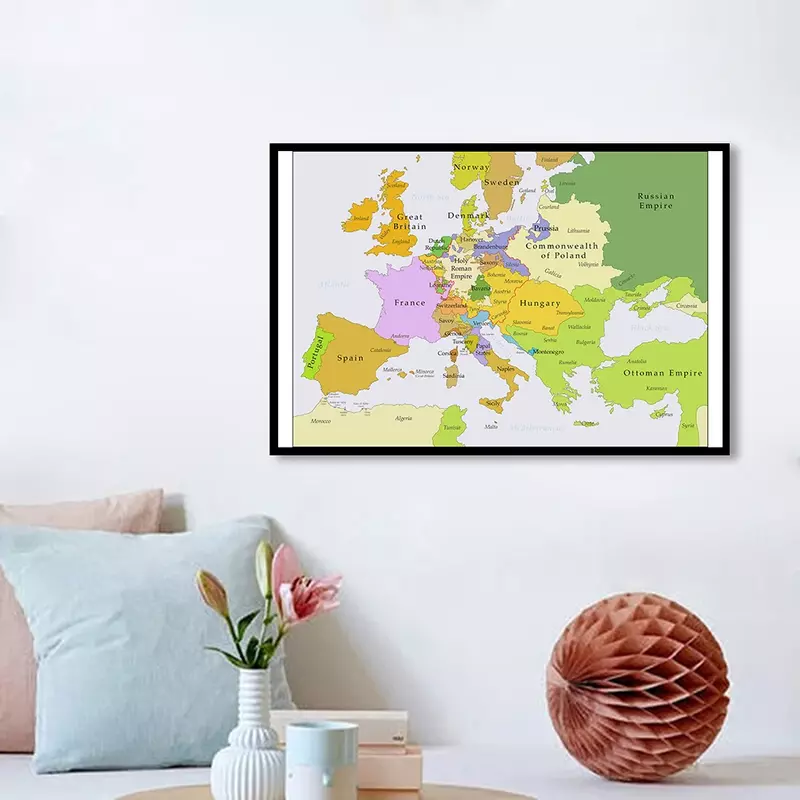84*59cm mapa europy w latach 1700-1850 Retro ściana plakat artystyczny obraz na płótnie klasie dekoracji wnętrz badania dostaw
