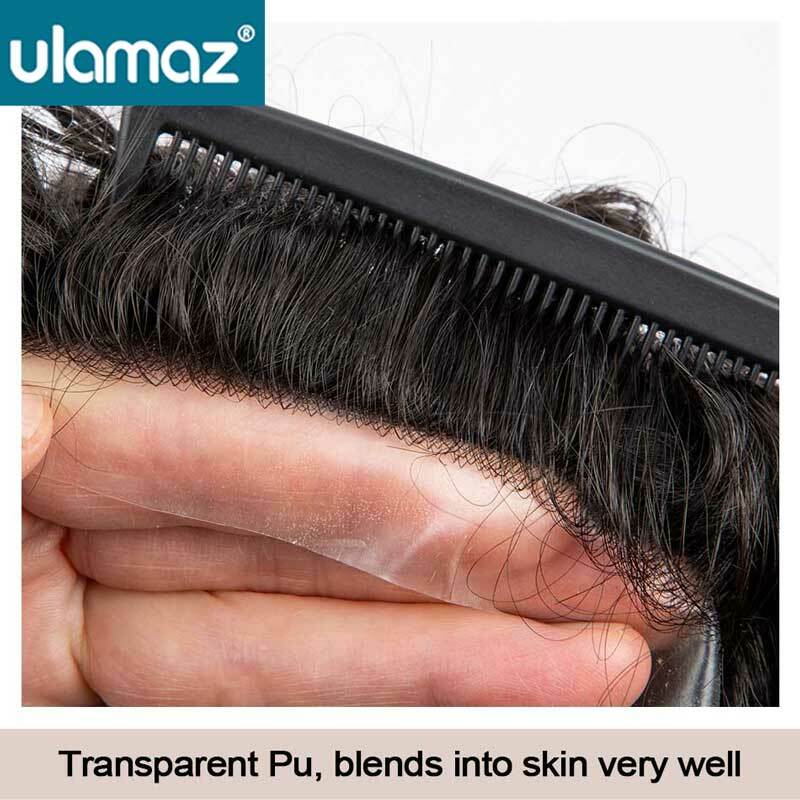 Perruque en dentelle de peau de PU bouclée pour hommes, prothèse de cheveux humains indiens naturels, toupet australien, système de cheveux pour hommes