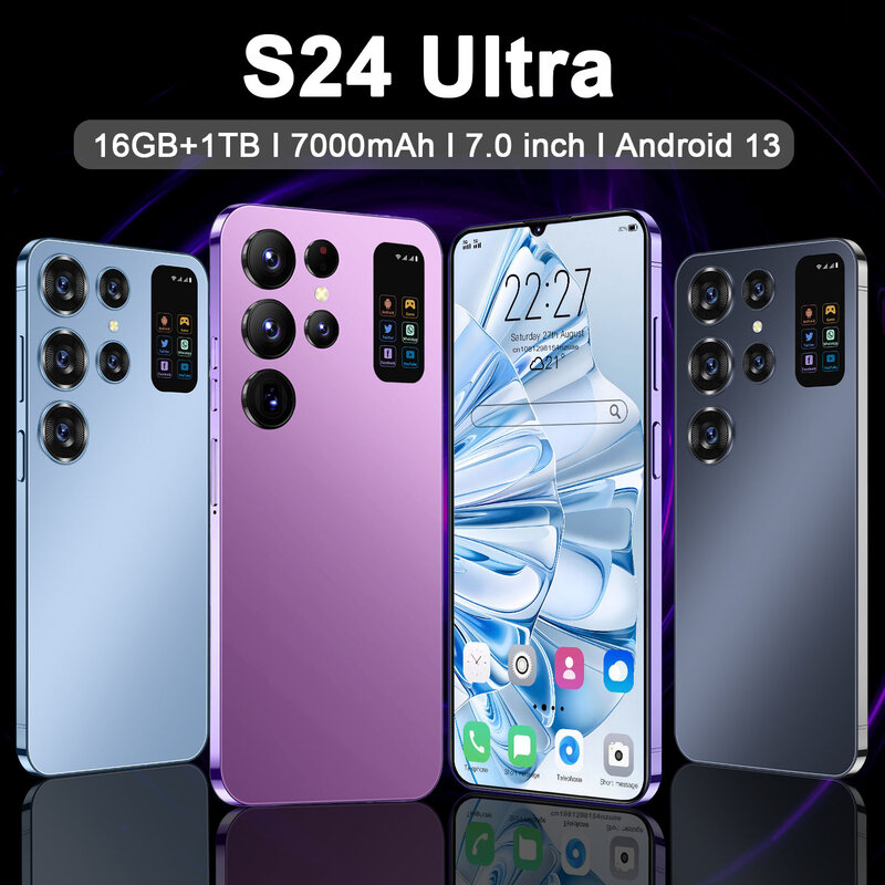 Smartphone S24 Ultra, Qualcomm 8, Gen 2, 16 Go + 1 To, 7000mAh, 48 + 72MP, Touriste, Veille, 5G, Android 13, Version Globale, Téléphone NDavid, Original