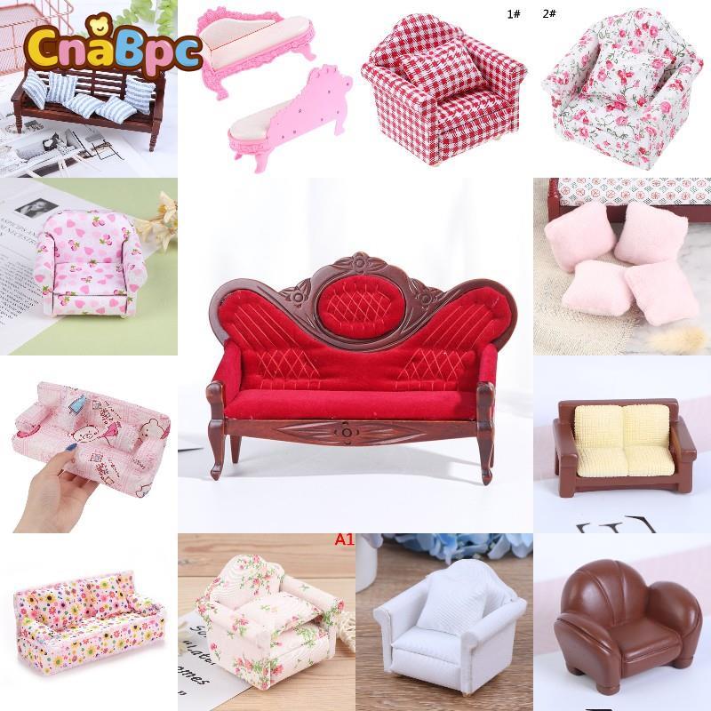 Muitos tipos de travesseiro de mini sofá para casa de bonecas, 1/12 almofada de simulação para casa de boneca, móveis para sala de estar, acessórios para presentes para crianças