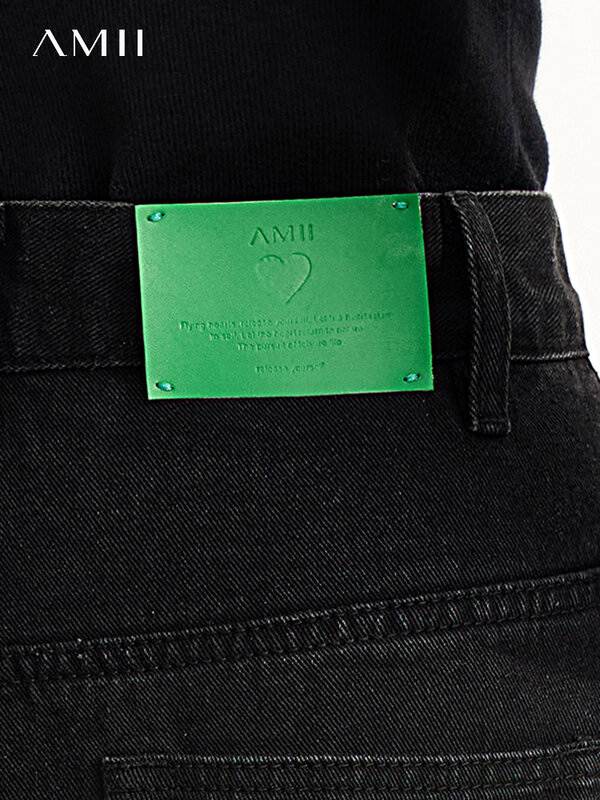 Amii Minimalism Flare กางเกงยีนส์ผู้หญิง2022ฤดูใบไม้ร่วงกางเกงผู้ชายขาสามส่วนเอวสูง Street สวม Elegant ขากว้างกางเ...