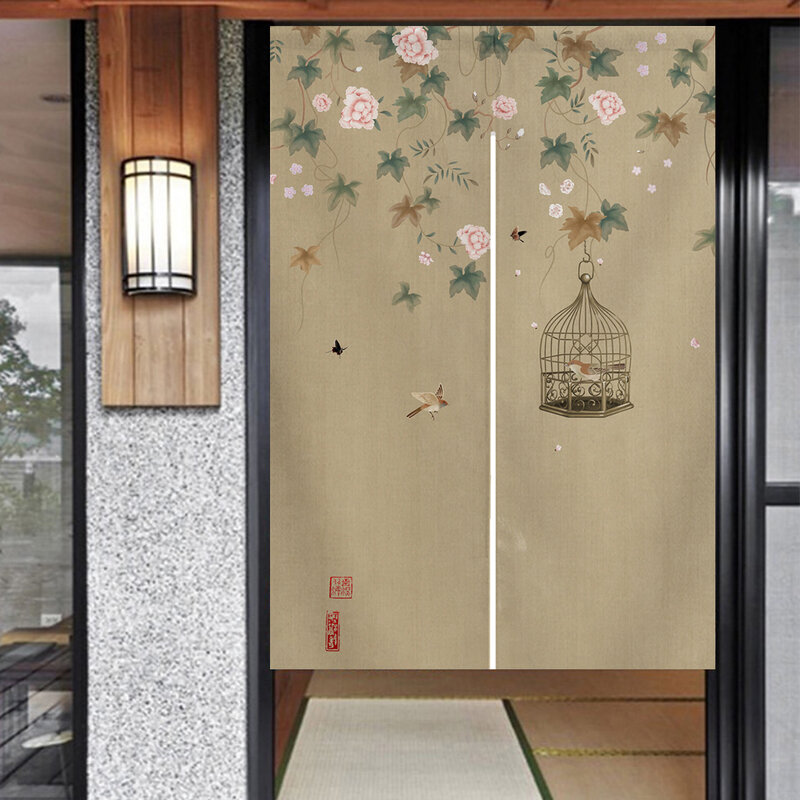 ม่านประตูนกขี้เล่นของจีนจากญี่ปุ่นโนเรนม่านกั้นห้องม่านแขวนสำหรับตกแต่งห้องครัว