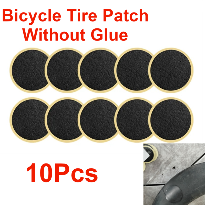 Kit de reparación de neumáticos de bicicleta, herramienta Universal sin pegamento, tubo de secado rápido, parche sin pegamento, 10 piezas
