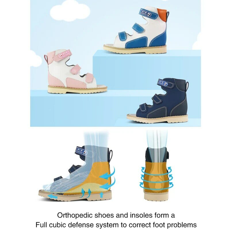 Ortoluckland dziecięce ortopedyczne sandały dla dzieci letnie skórzane płaskostopie obuwie modne oddychające buty dla małego dziecka Size22-32
