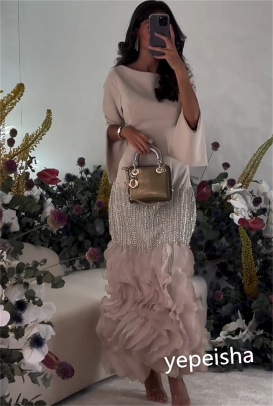 Sukienka na studniówkę wieczorowa koszulka z falbanami i kryształkami walentynkowa sukienka z okrągłym dekoltem na zamówienie sukienki Midi Arabii Saudyjskiej