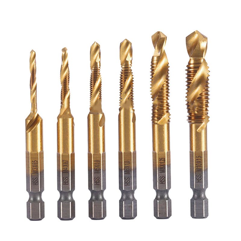 1pcs Tap Drill Bit Hex Shank Plated Thread Metric Tap Drill Compound Tap M3-M10 For Processing Wood Plastic
