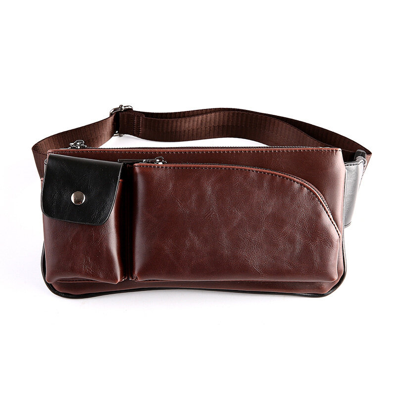 Retro Fanny Men's Chest Belt Bag Multiple-Pockets Waist Pack PU Leather Small Crossbody Bag Male Casual Shoulder Bag