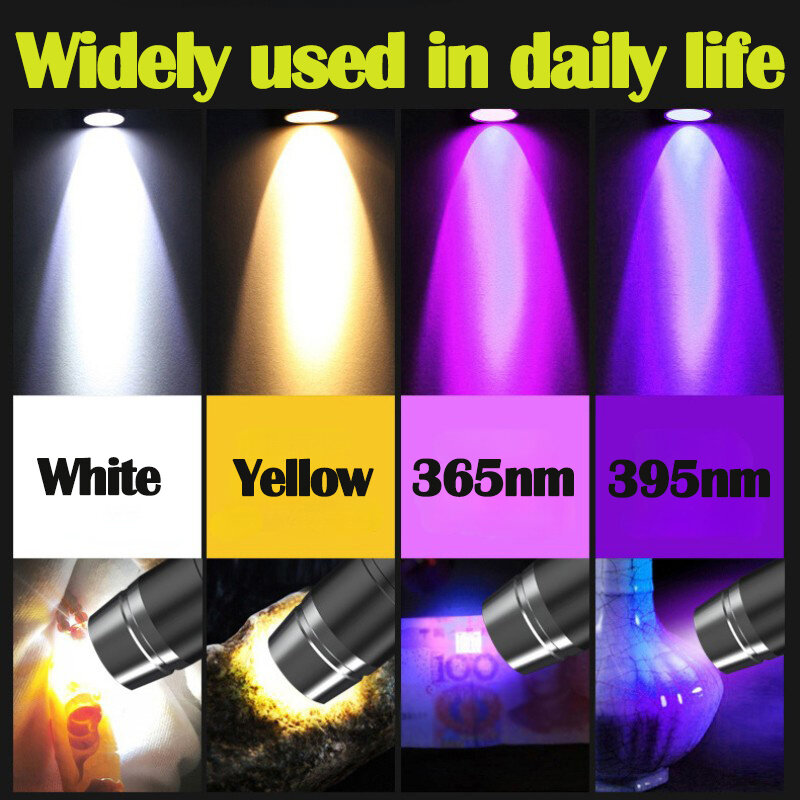 Mini Lanterna LED com 4 Fontes de Luz, Tocha Ultravioleta, Inspeção Jade, Identificação Luz UV, 365, 395NM