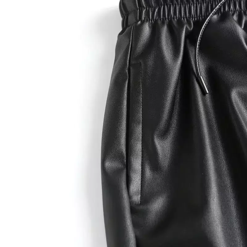 تنورة قصيرة نسائية عالية المرونة مبطنة برباط ، تصميم جيب جانبي الجوكر ، قماش جلدي ، تصميم عتيق ، موضة أنيقة ،