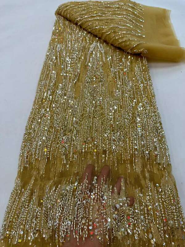Роскошная кружевная ткань для жениха с африканскими французскими бусинами 2023 высококачественная ткань для шитья вечернего платья