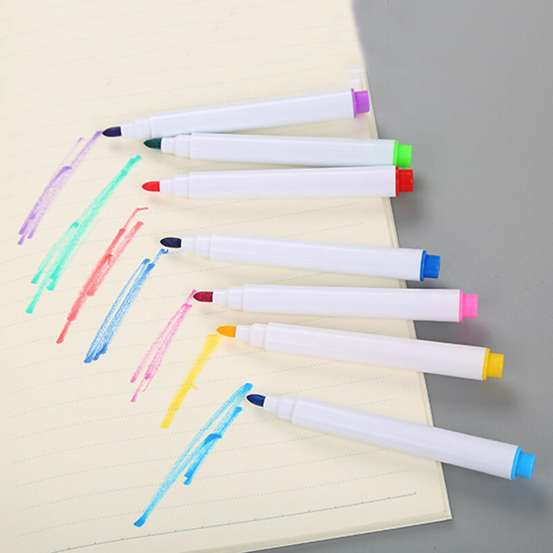 Colorido Magnetic Whiteboard Pen, Black White Board Markers, construído em borracha, Material escolar, Graffiti infantil Desenho Pen, 8 pcs por lote