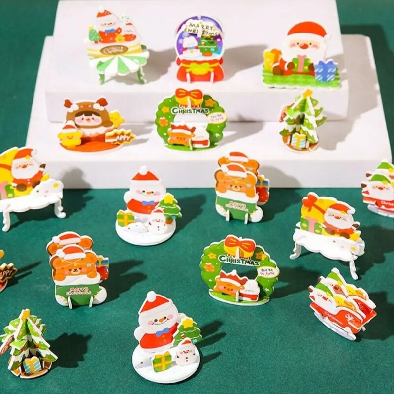 Rompecabezas 3D de muñeco de nieve para niños, árbol de Navidad, Santa Claus, artes de Navidad, corona de Adviento, Montessori, bricolaje, Mini árbol de Navidad