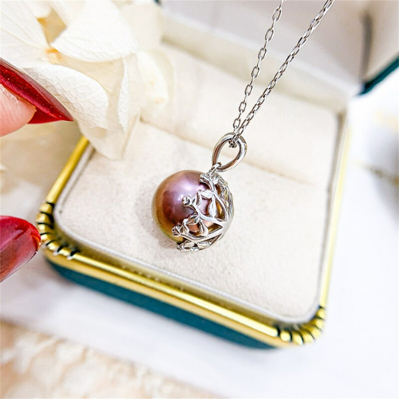 Accessori di perle fai da te ciondolo in argento Sterling S925 supporto vuoto correttore collana di giada ciondolo misura 11-12mm perline rotonde D350