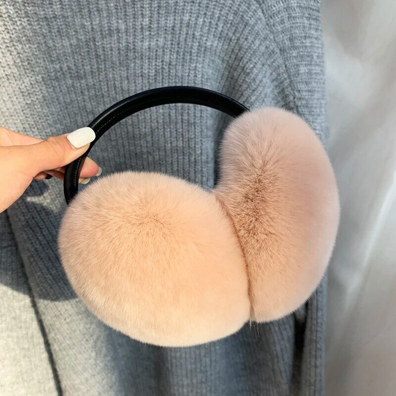 Natural 100% Rex Rabbit Fur Earmuffs Y2k Ear Muffs for Women Winter Apparel Accessories Headphones Cute Fur Earmuffs for Kids