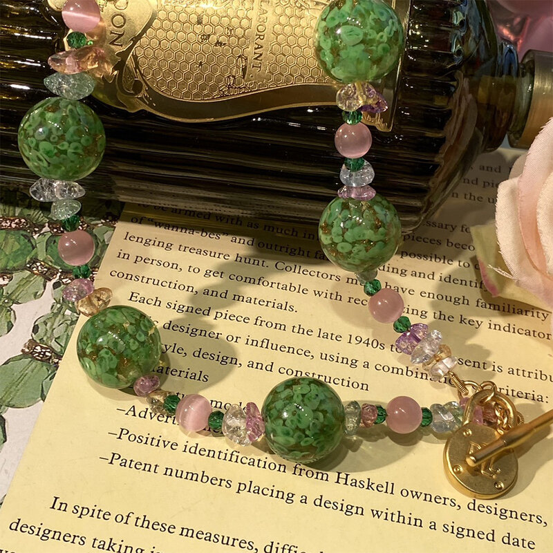 Tour de cou en pierre de cristal émaillé vintage français pour femmes et filles, collier de pull, accessoires de bijoux