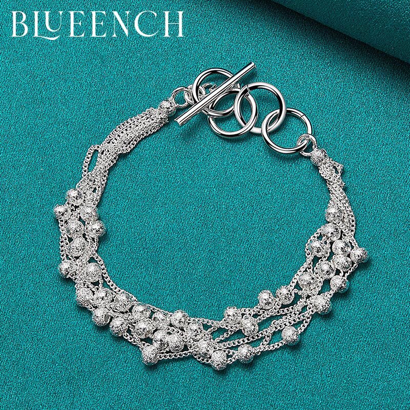 Blueench 925 Sterling Silver Ball Beads Multilayer Chain Bracelet for Women Engagement Wedding Fashion High Jewelry